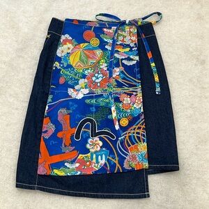 Vintage Evisu multicolor denim wrap skirt